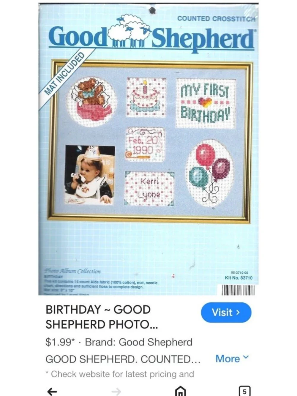 Vintage Cross-Stitch Kit Good Shepherd My First Birthday Photo Album Collection